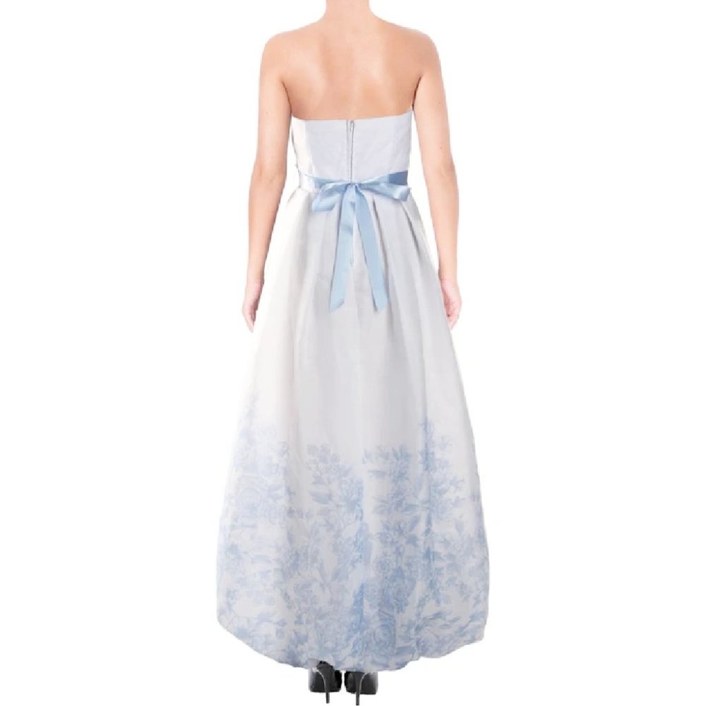 White Prom Dress w/ Blue Embroidery JR 1/2 or 7/8 - Picture 2 of 2